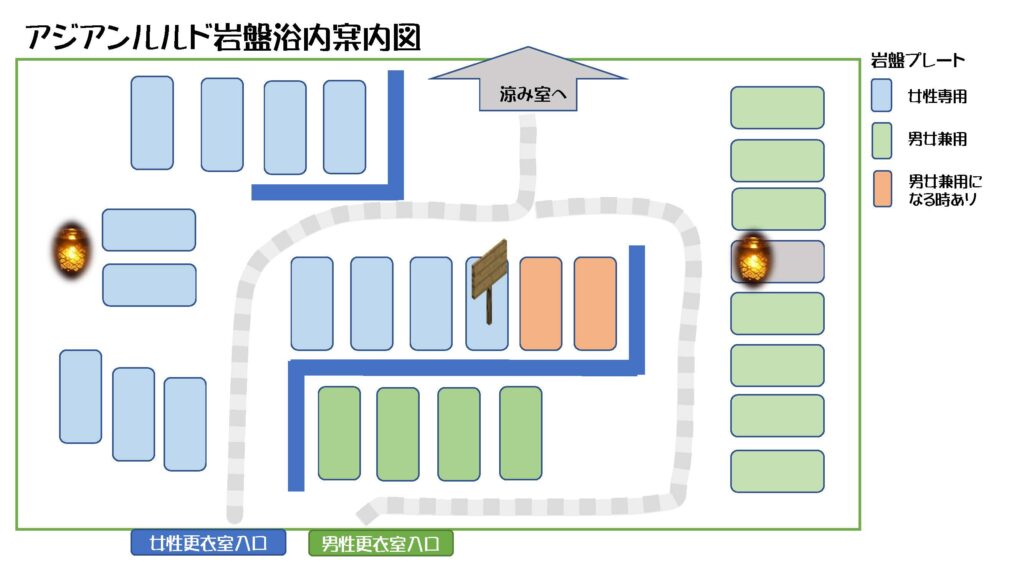 岩盤浴アジアンルルド 岩盤浴室内案内図